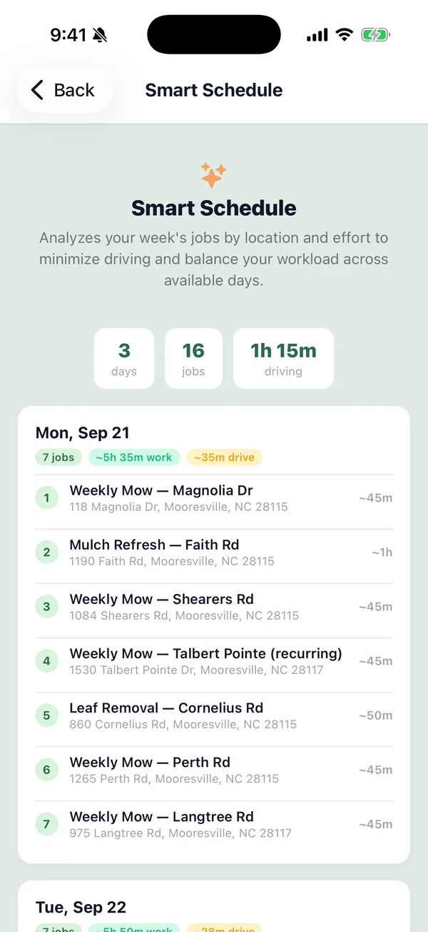 Smart Schedule ordering each day’s stops